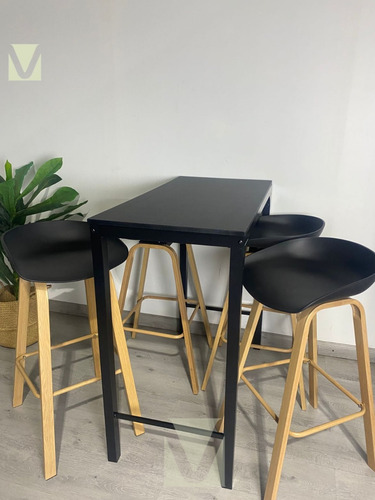 Comedor Alto Estilo Bar X4 Taburete Cuppy Y Mesa Rectangular