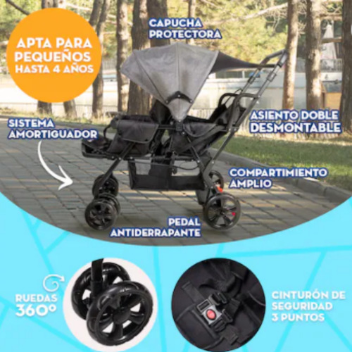 Carriola Bro 2 Doble Reclinable Con Step Color Negro Mima2 Negro Negro