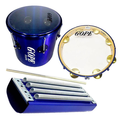 Kit Percussão Selfie Azul Gope Pandeiro Repique Reco Reco