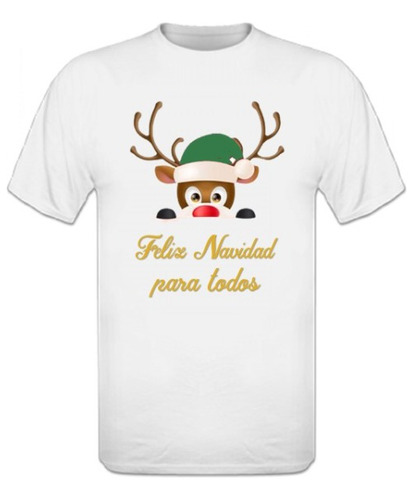 Polera Estampada De Navidad Diseño Venado Gorro Verde