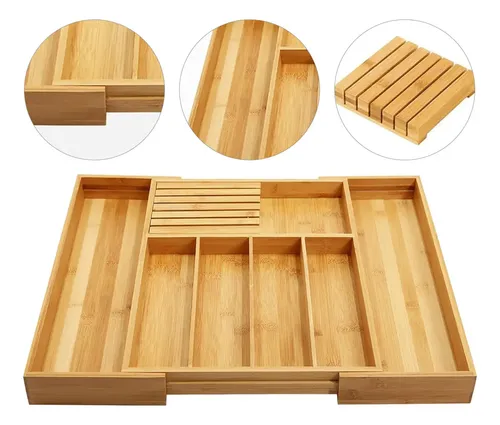 Porta Talheres Organizador De Gavetas De Bambu Extensível Casa Uno
