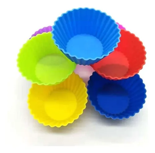 Kit 12 Forminhas Mini Cupcake Bolo Muffin Assadeira Silicone Cor Variadas