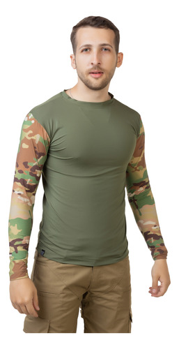 Camiseta Segunda Pele Multicam Proteção Uv 50+ Em Poliamida
