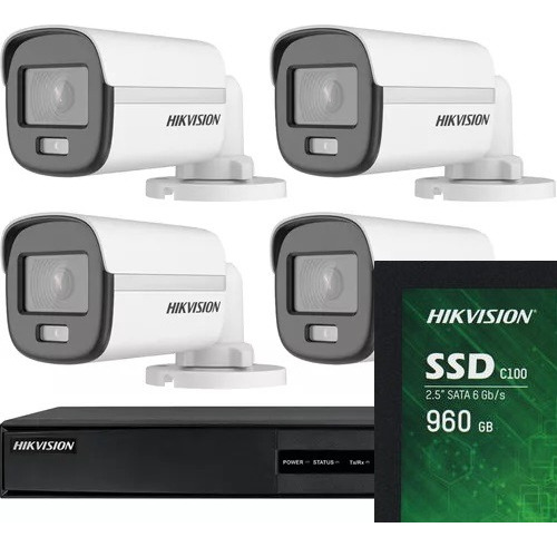 Kit Seguridad Hikvision Dvr 8ch+4 Cam 2mp Colorvu+1tb Ssd