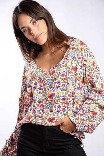 Blusa Cuello Mao Manga Larga, Varias Estampas Y Talles