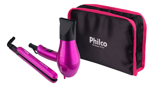 Kit Travel Shine Rosa Philco  Prancha + Secador