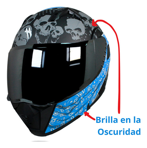 Casco Abatible Deportivo Fibra Carbono Certificado Dot Led Azul Bandido Blue L