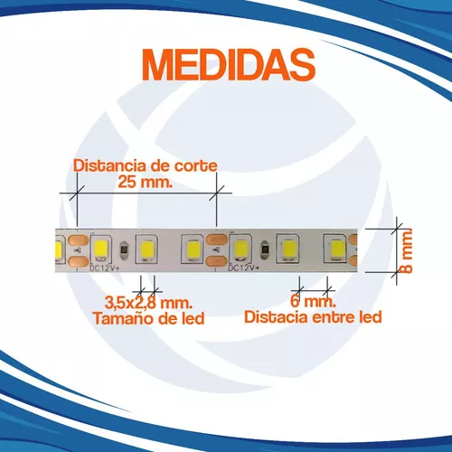 Tira Led 2835 Interior Blanco Cálido X5 Mt Adhesiva G Euro