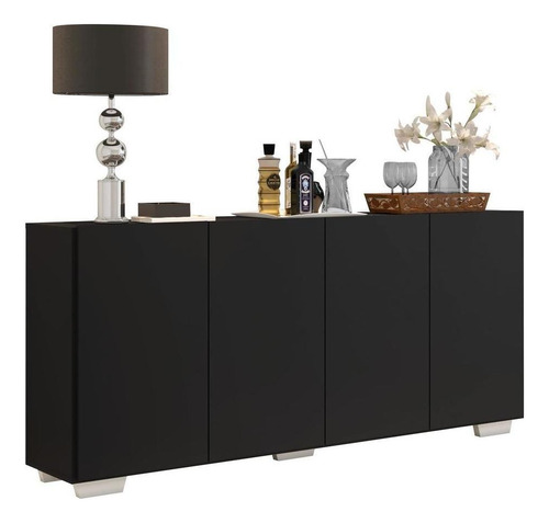 Aparador Buffet 4 Portas Veneza Multimóveis V3557 Cor Preto/branco