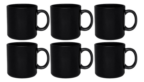 Jogo 6 Canecas Xicara 330ml Chá Cerâmica Az12 Branca Biona Cor Preto