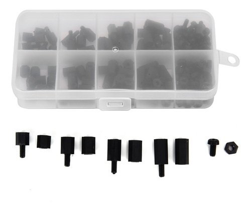Kit De 180 Tuercas De Nailon Negro M3 Hexagonales De Una Sol