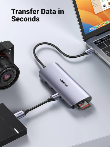 Adaptador 10 En 1 Hdmi 4k Vga Usb Red Tf Sd Aux 100w Ugreen