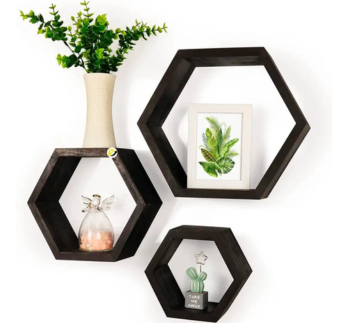 Estanteria Decoración Flotante X 3 Hexagonal Madera Colores