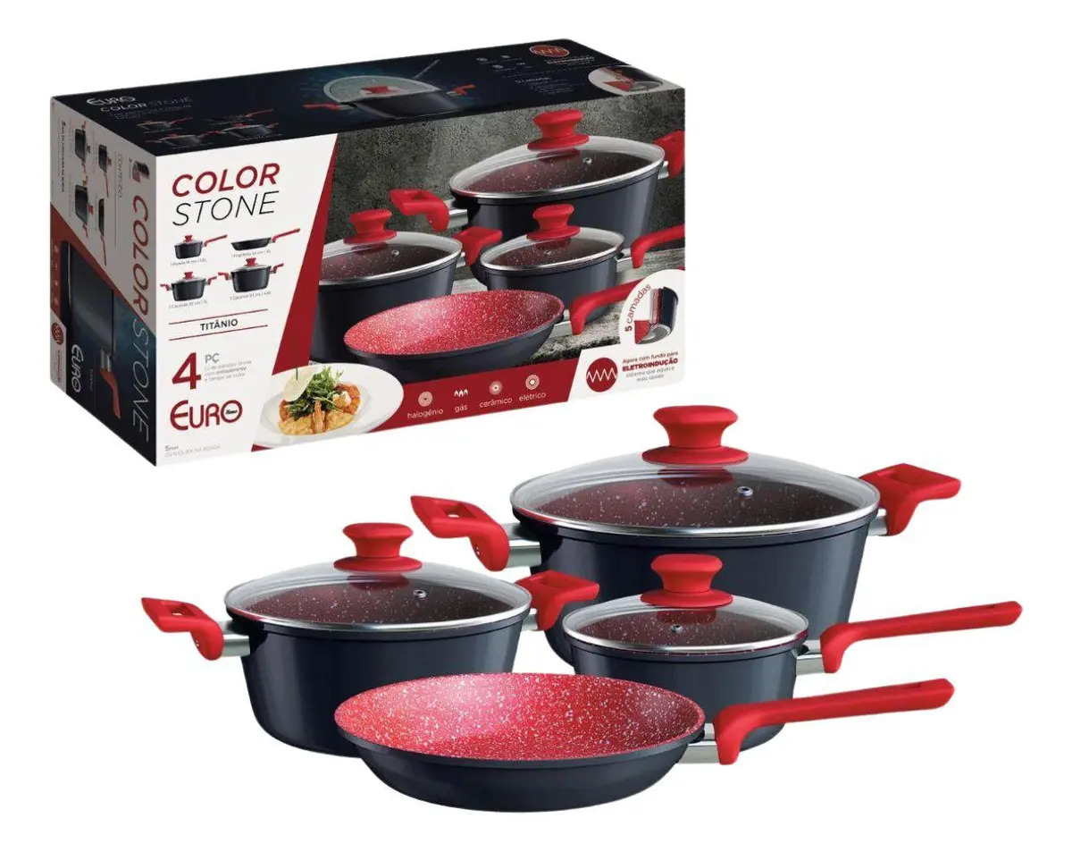 Kit Jogo Conjunto Panelas Antiaderente Indução Colorstone Titanio Chumbo