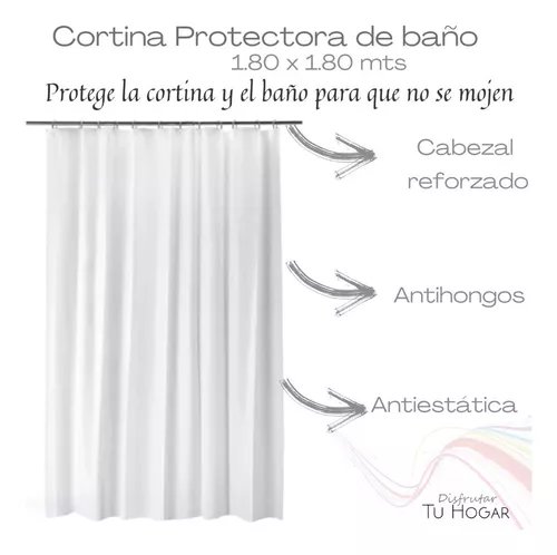 Cortina De Baño Tela Lino + Ganchos + Protector