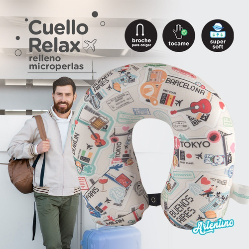 Imagen 2 de 7 de Almohada Cuello Viaje Relax Diseño Hombre Mujer Niño Niña