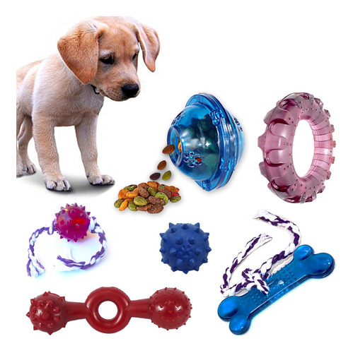 Kit 06 Brinquedos De Cachorros Pequenos Comedouro Adestrador