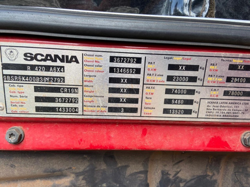 Scania R 420 Vermelho 6x4 La Bug Leve
