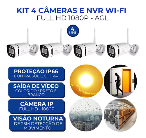 Kit Cftv Nvr Wifi Agl 4 Cameras Sem Fio Facil De Instalar