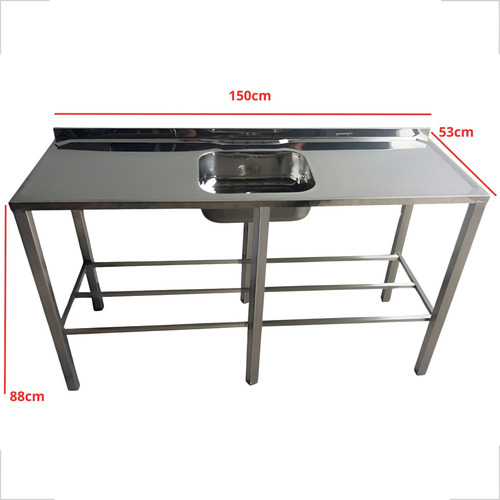 Pia De Inox 1.50mt Industrial Reforçada Com 6 Pés Soldada