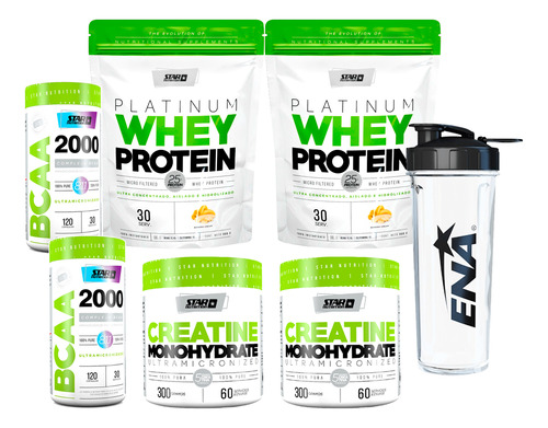 Kit 2 Prote Banana + 2 Creatinas + 2 Bcaa 2000 + Shaker