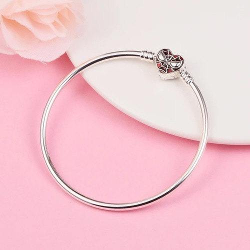 Pulsera Spider Man Pandor Charm Moments Corazón Araña Plata Rojo 19 Cm