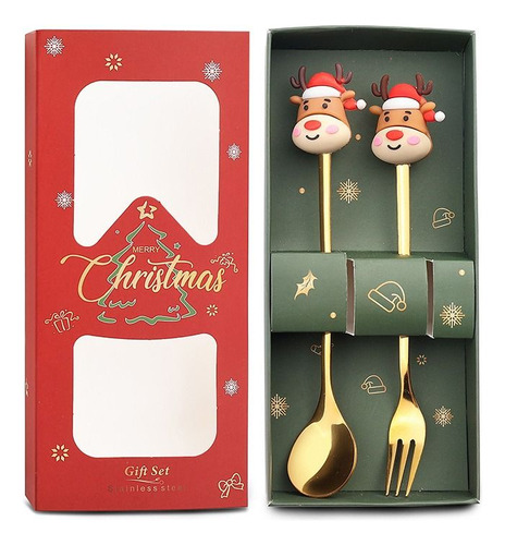 Set De Regalo De Navidad Gold Spoon Y Tenedor Elk