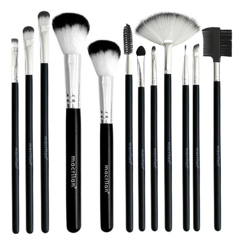 Jogo Pincéis Macrilan 12 Peças Para Make-up Cerdas Macias Cor Rosa\bolinha