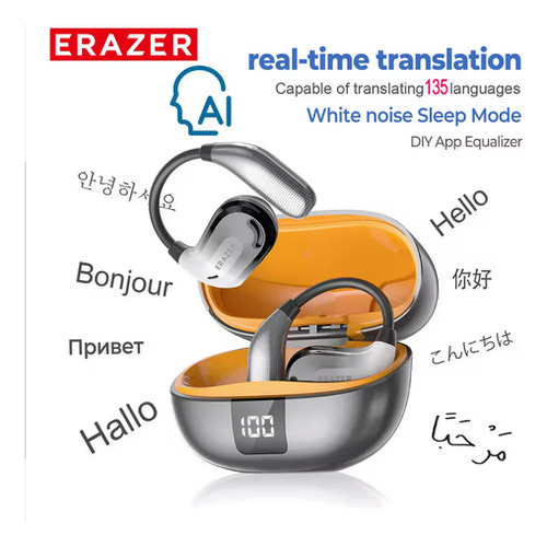 Fones De Ouvido Tradutor Tempo Real Instantâneo +130 Idiomas Cinza