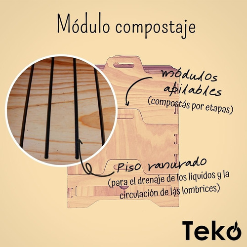 Compostera Doméstica De Madera 3/4 Personas Tekó 2 Modulos