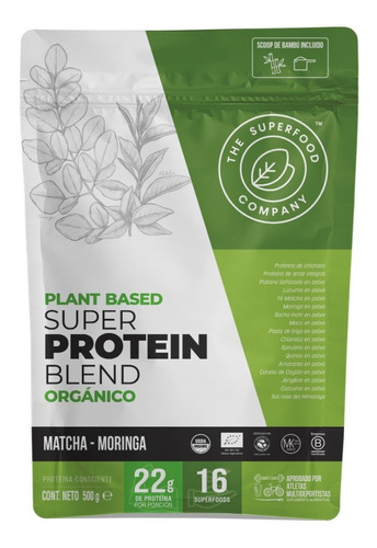 Superfood Company Proteina Vegetal Organica 500 Gr 14 Servs Sabor Matcha Moringa