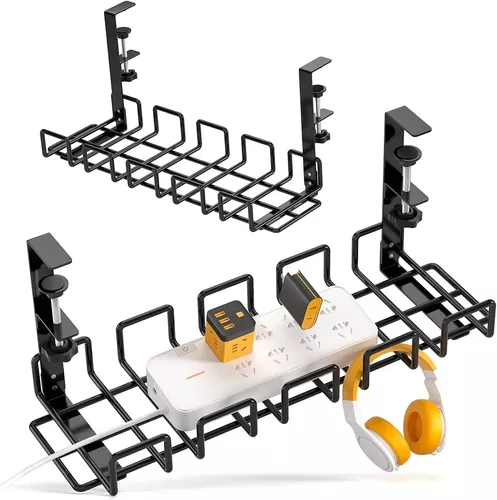 SleekTray - Bandeja de organización de cables para debajo del escritorio,  organizador de cables sin taladro, para escritorio de pie, estante de acero