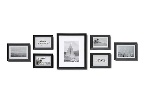 Set De 7 Portarretratos De Madera Negro Fotos Variadas