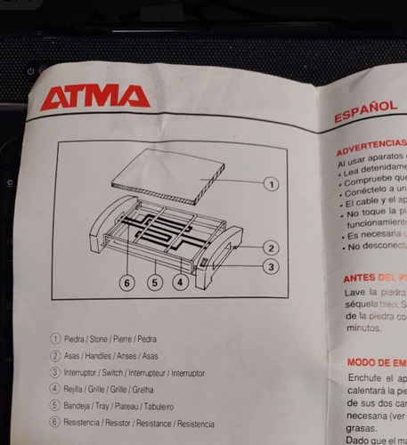 Grill Eléctrico A La Piedra Atma Negro (Usado)