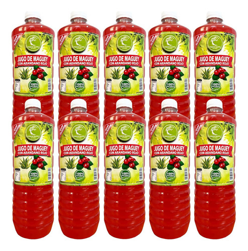 10 Botellas Jugo De Maguey Asado Con Arandano Verde Santo 1l