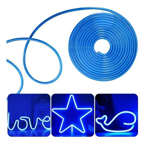 Manguera Cinta Tira Luces Led Neon 5 Mts + Transformador Azul