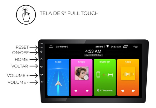 Multimídia Android Plus Roadstar Com Processador Quad Core