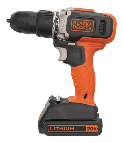 Furadeira e Parafusadeira 10mm Black Decker, Modelo ‎BCD704C1, Furadeira de Impacto VRR com 2 velocidades, 1 Bateria 20V, 1 Carregador, Bivolt