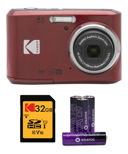 Kodak Pixpro Fz45 Cámara Digital (rojo) Paquete Con Tarjet.