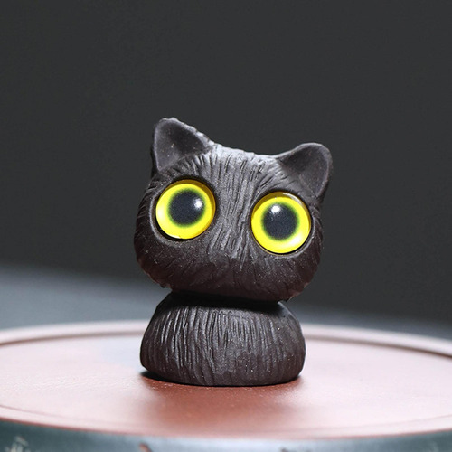 Estatua De Gato En Miniatura, Obra De Arte Ojos Amarillos