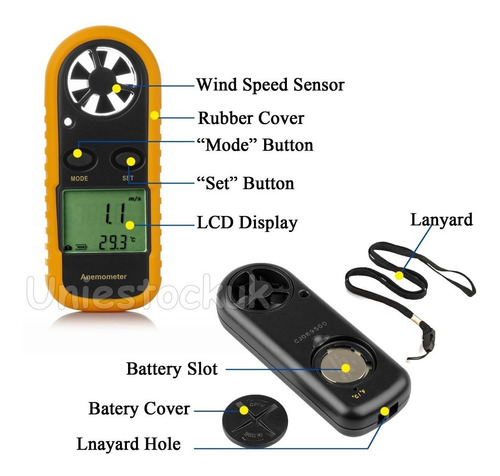 Imagen 3 de 6 de Anemómetro Digital Portátil De Lcd Viento Velocidad Medidor