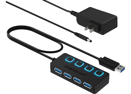 Sabrent Hub, 4 Puertos Usb 3.0, Con Iluminación Led