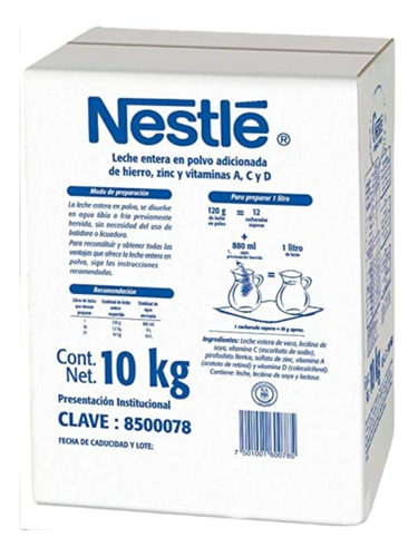 10 Kg De Leche Entera Nestle Cerevita En Polvo Adicionada