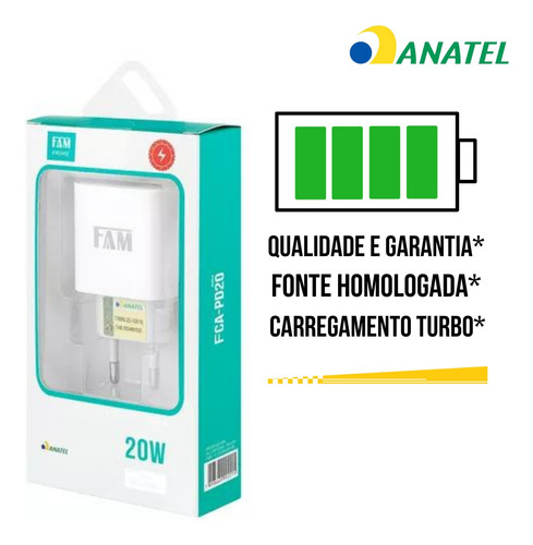Kit Carregador Turbo Fonte 20w + Cabo Lightning Fkt-pd205