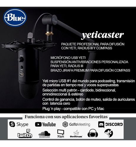 Imagen 6 de 6 de Micrófono Blue Yeticaster Omni Estudio Cardidoide Podcast