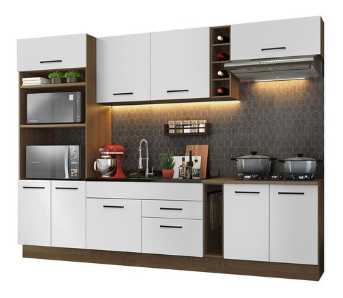 Armário de Cozinha Completa Modulada Agata Madesa Armário Balcão S Tam Rb Cor Rustic/Branco GRAG2900016E