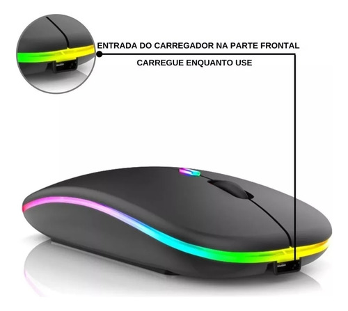 Mouse Bin sem fio recarregável Mouse silencioso recarregável 2.4G portátil sem fio preto