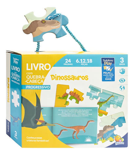 Livro Com Quebra-cabeça Progressivo Dinossauros 1ª Edição 36 Peças capa mole 2023 Português Editora Todolivro