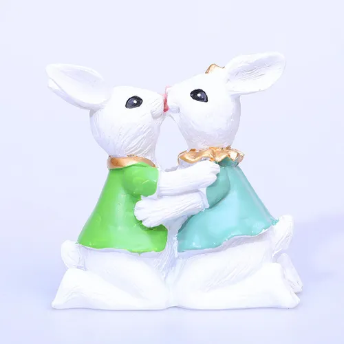 Figura Decorativa De Conejos Besándose De Pascua Para El