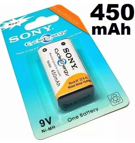 Batería Energía Sony 9v Recargables Pila Cuadrada 450 Mah